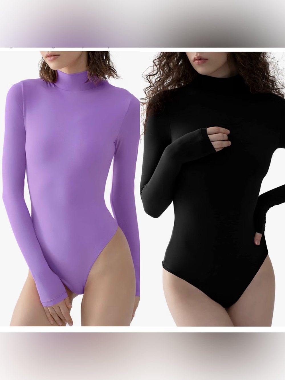 Women’s Long Sleeve High-Neck Swimsuit Bodysuit - Purple & Black